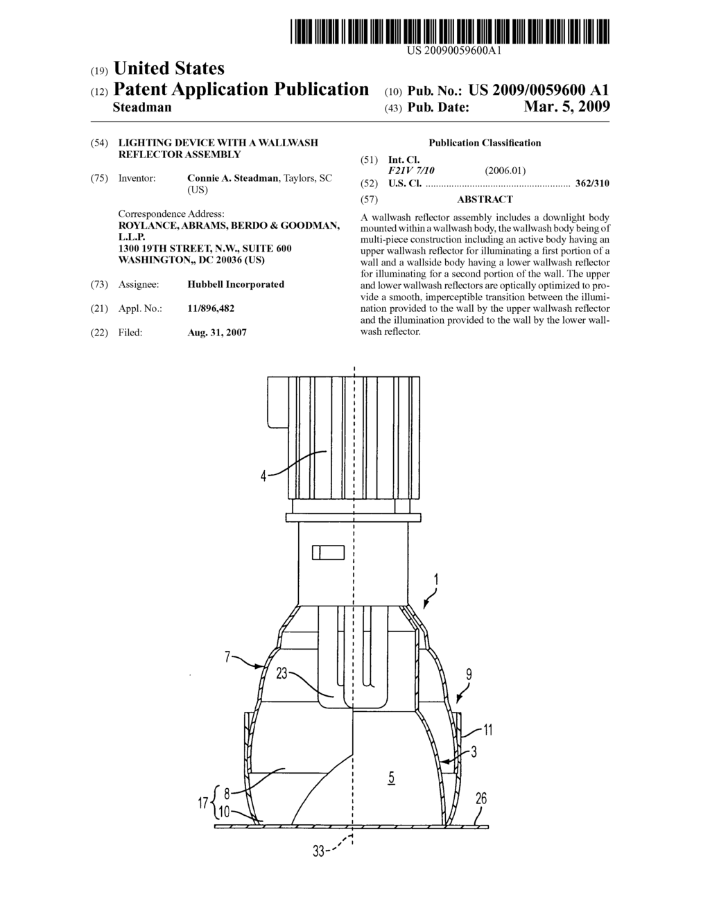 Lighting device with a wallwash reflector assembly - diagram, schematic, and image 01