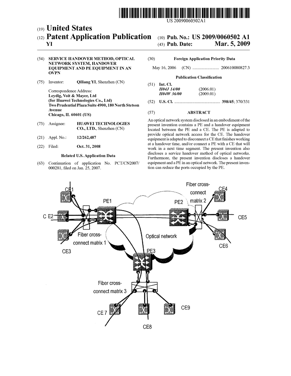 SERVICE HANDOVER METHOD, OPTICAL NETWORK SYSTEM, HANDOVER EQUIPMENT AND PE EQUIPMENT IN AN OVPN - diagram, schematic, and image 01