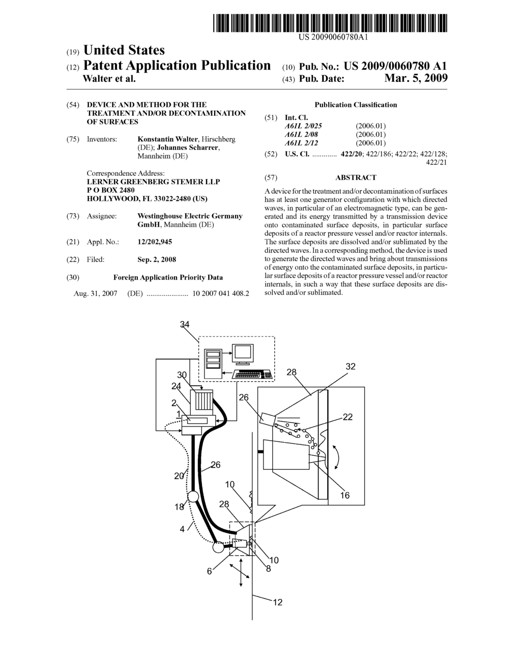 Device and Method for the Treatment and/or Decontamination of Surfaces - diagram, schematic, and image 01