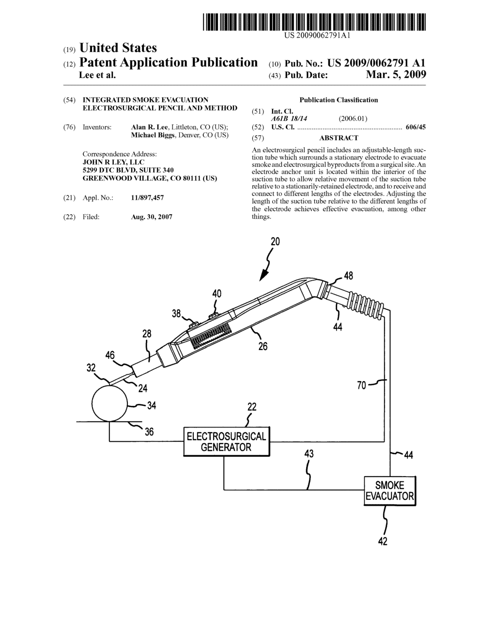 Integrated smoke evacuation electrosurgical pencil and method - diagram, schematic, and image 01