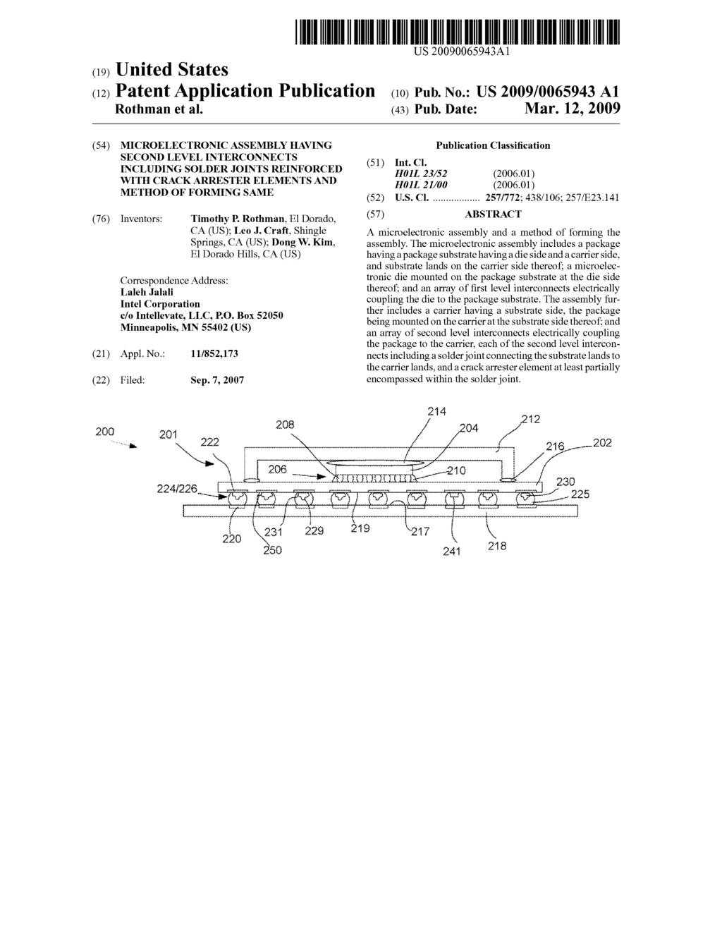 Microelectronic Assembly Having Second Level Interconnects Including Solder Joints Reinforced with Crack Arrester Elements and Method of Forming Same - diagram, schematic, and image 01