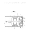 Commutator motor utilizing existing part to restrict radially outward movement of brush holders diagram and image