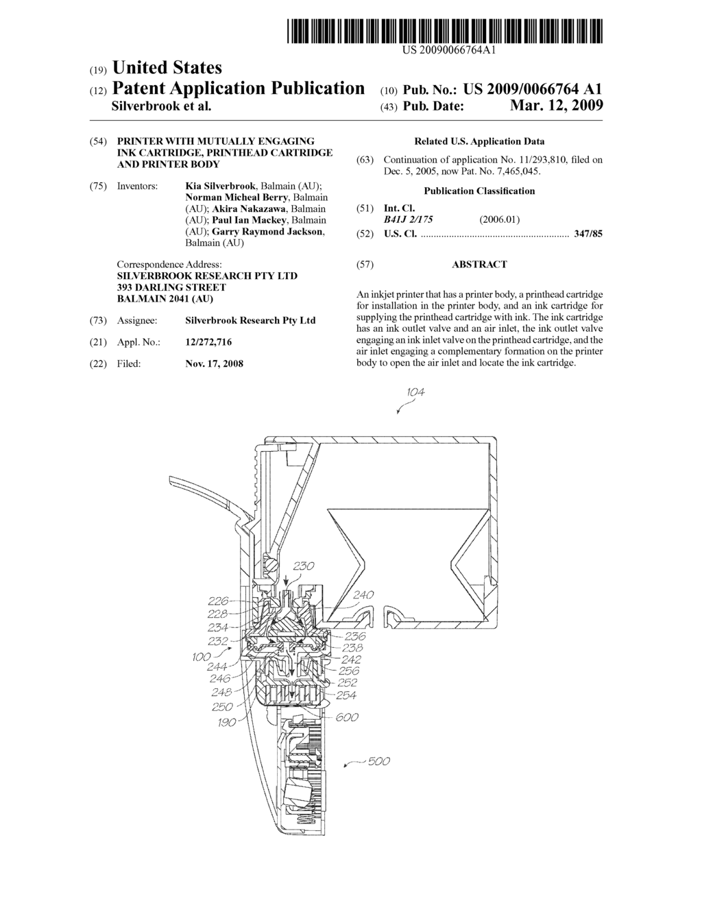 PRINTER WITH MUTUALLY ENGAGING INK CARTRIDGE, PRINTHEAD CARTRIDGE AND PRINTER BODY - diagram, schematic, and image 01