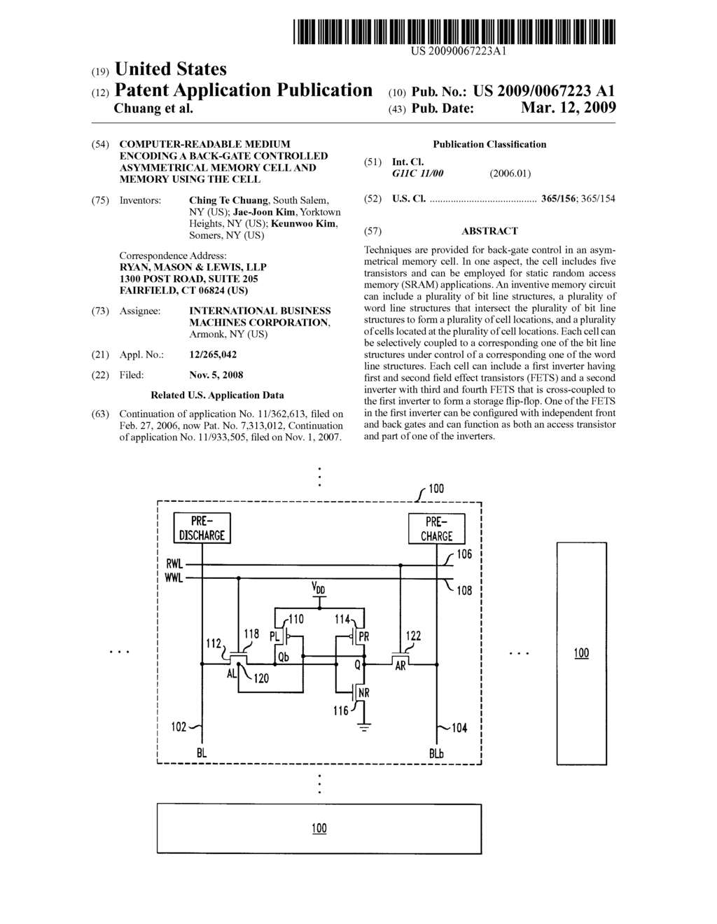 COMPUTER-READABLE MEDIUM ENCODING A BACK-GATE CONTROLLED ASYMMETRICAL MEMORY CELL AND MEMORY USING THE CELL - diagram, schematic, and image 01