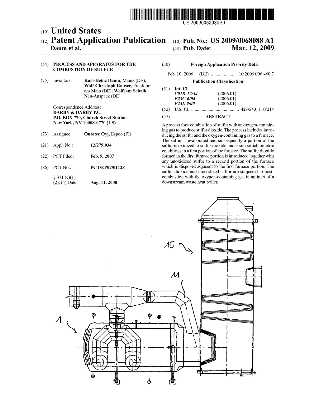 PROCESS AND APPARATUS FOR THE COMBUSTION OF SULFUR - diagram, schematic, and image 01