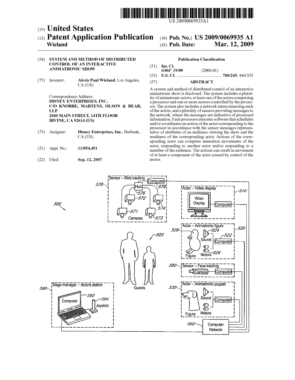 SYSTEM AND METHOD OF DISTRIBUTED CONTROL OF AN INTERACTIVE ANIMATRONIC SHOW - diagram, schematic, and image 01