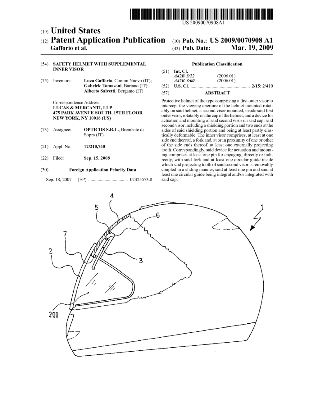 SAFETY HELMET WITH SUPPLEMENTAL INNER VISOR - diagram, schematic, and image 01
