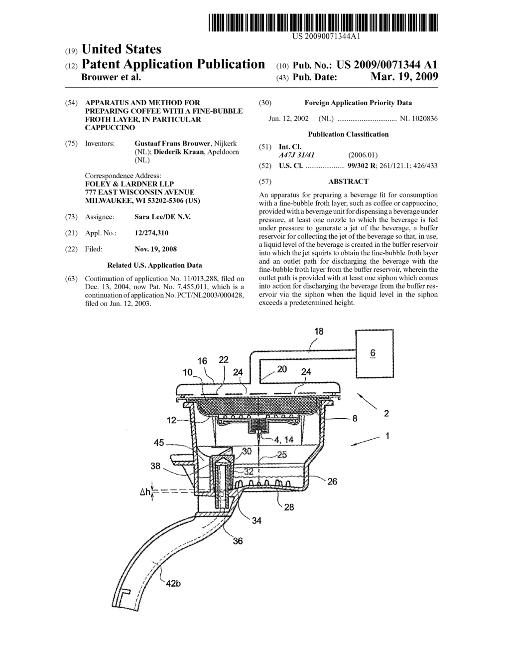 APPARATUS AND METHOD FOR PREPARING COFFEE WITH A FINE-BUBBLE FROTH LAYER, IN PARTICULAR CAPPUCCINO - diagram, schematic, and image 01