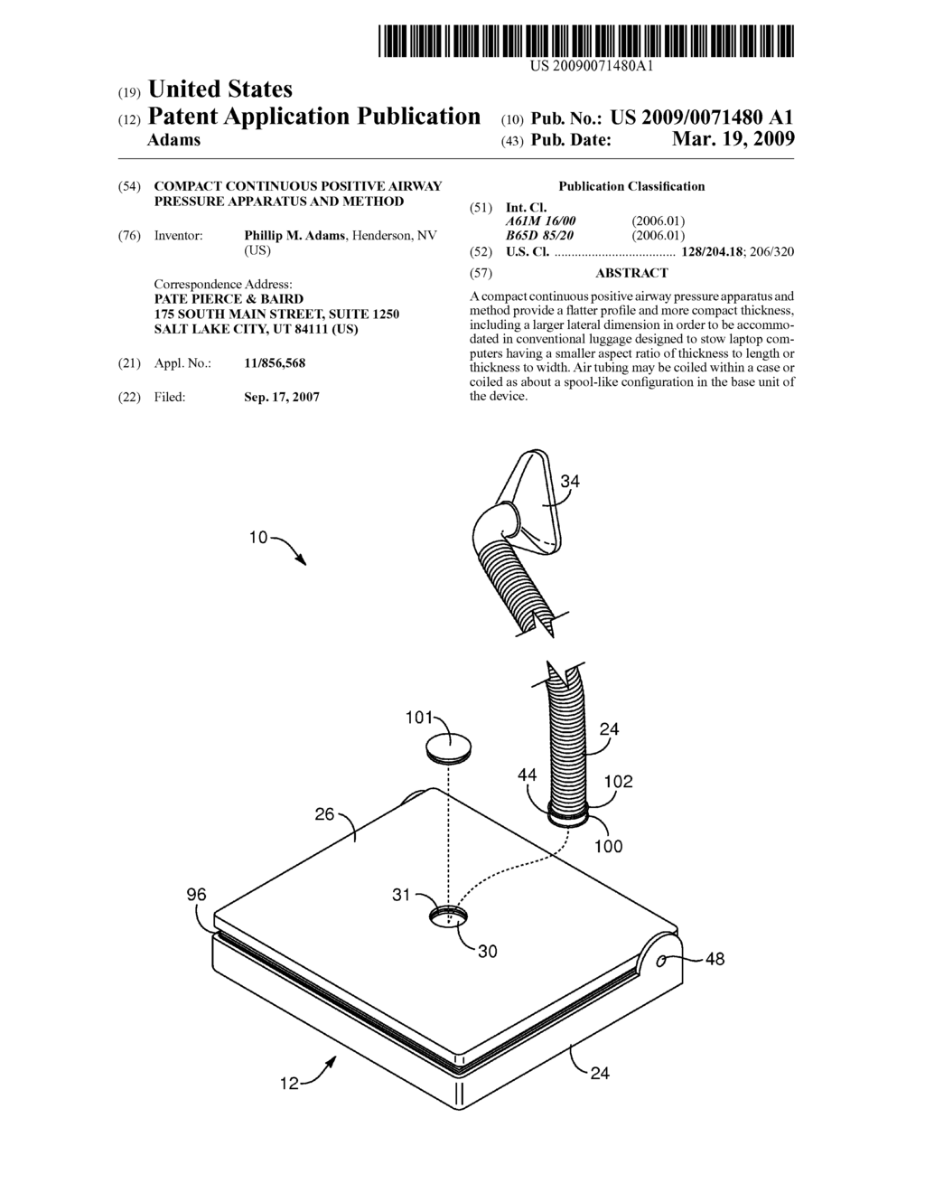 COMPACT CONTINUOUS POSITIVE AIRWAY PRESSURE APPARATUS AND METHOD - diagram, schematic, and image 01