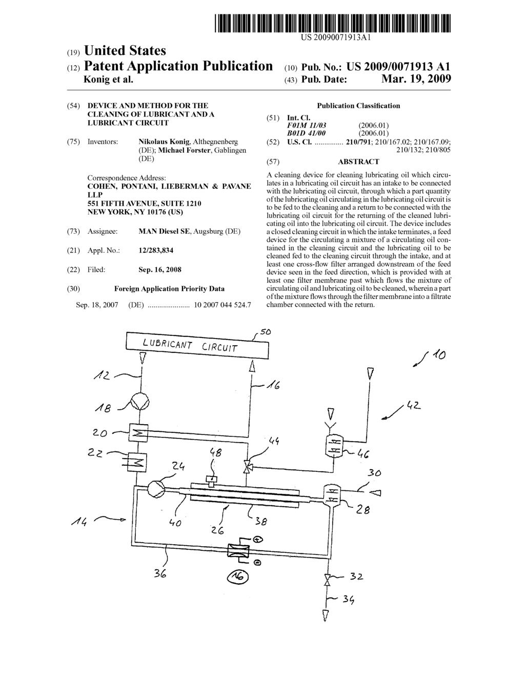 Device and method for the cleaning of lubricant and a lubricant circuit - diagram, schematic, and image 01