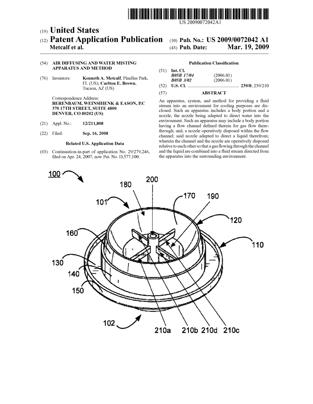 Air Diffusing and Water Misting Apparatus and Method - diagram, schematic, and image 01