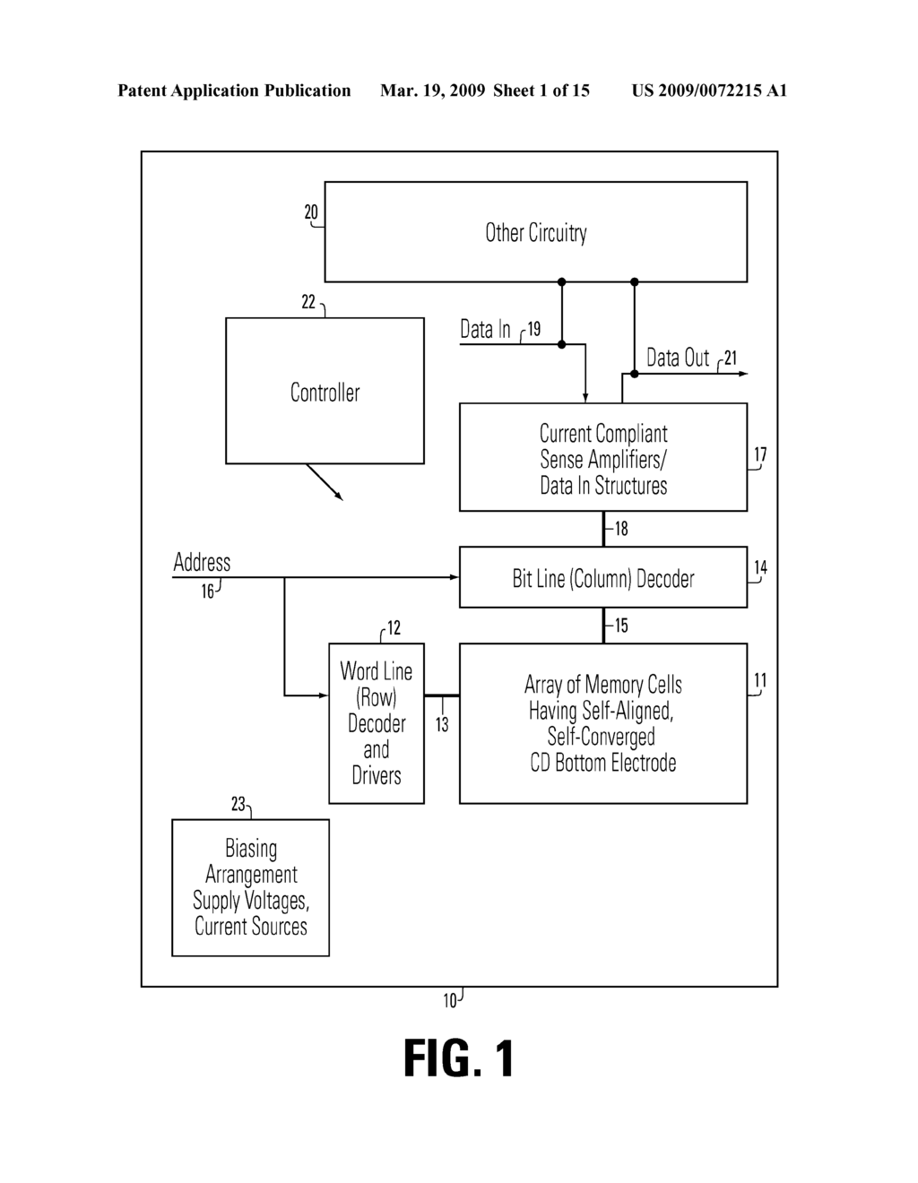 PHASE CHANGE MEMORY CELL IN VIA ARRAY WITH SELF-ALIGNED, SELF-CONVERGED BOTTOM ELECTRODE AND METHOD FOR MANUFACTURING - diagram, schematic, and image 02