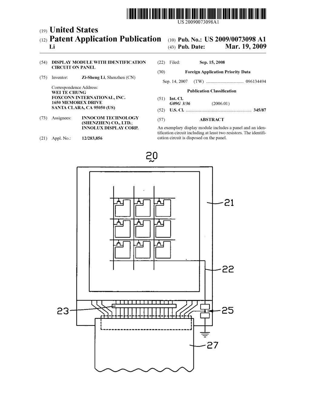 Display module with identification circuit on panel - diagram, schematic, and image 01