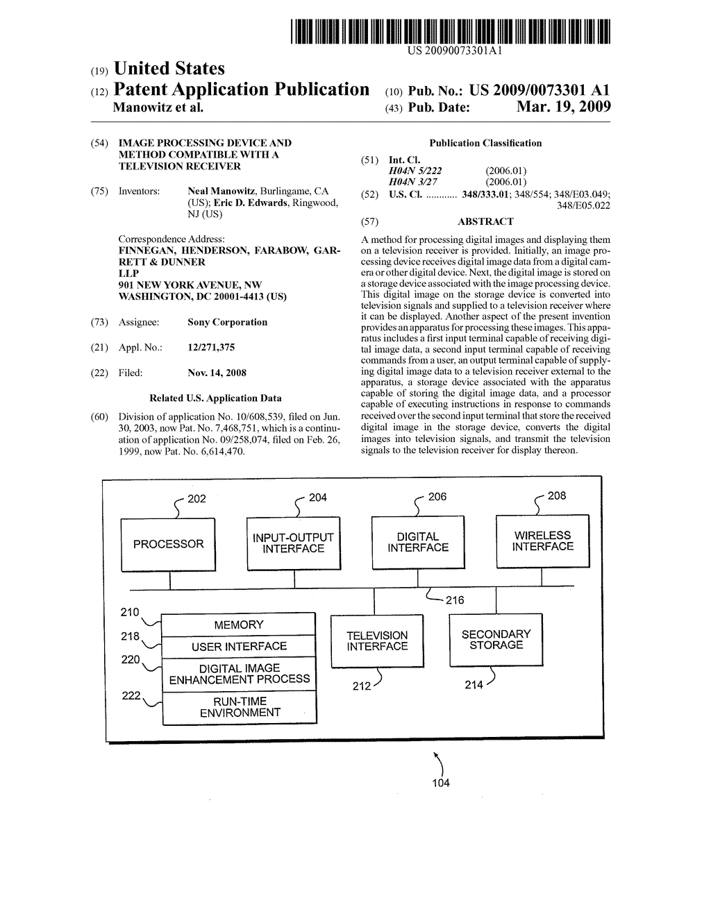 IMAGE PROCESSING DEVICE AND METHOD COMPATIBLE WITH A TELEVISION RECEIVER - diagram, schematic, and image 01