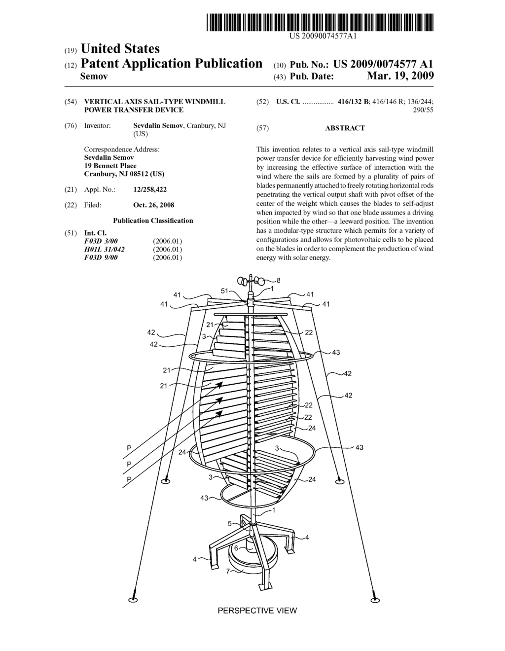 VERTICAL AXIS SAIL-TYPE WINDMILL POWER TRANSFER DEVICE - diagram, schematic, and image 01