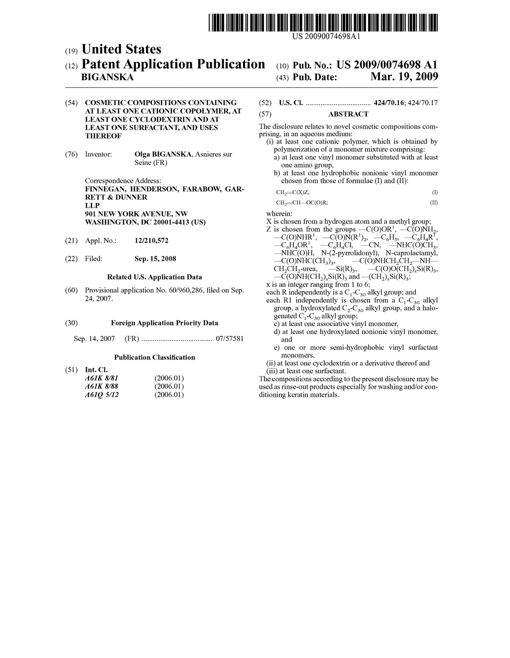 COSMETIC COMPOSITIONS CONTAINING AT LEAST ONE CATIONIC COPOLYMER, AT LEAST ONE CYCLODEXTRIN AND AT LEAST ONE SURFACTANT, AND USES THEREOF - diagram, schematic, and image 01