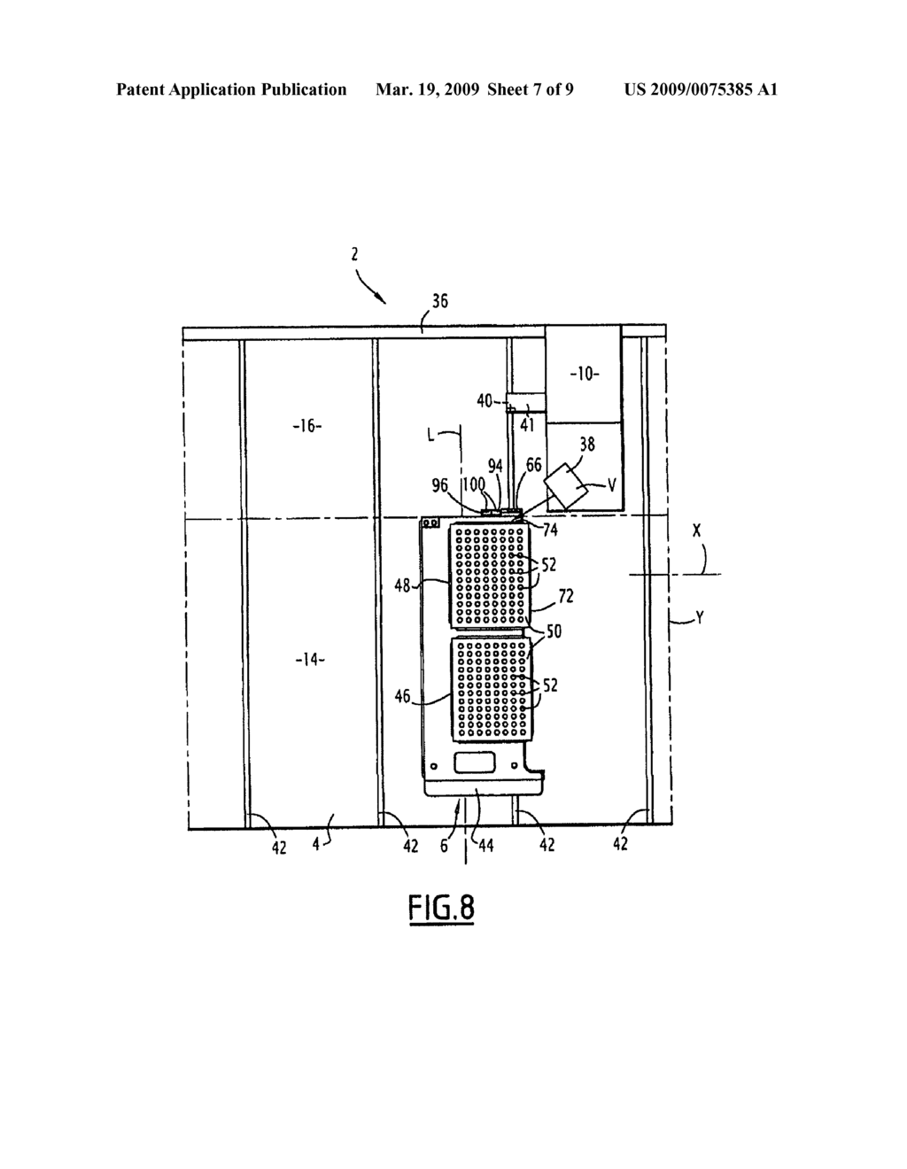 Reaction vessel support having pivoting plates, an analyzing device comprising a support of this type, and corresponding analysis method - diagram, schematic, and image 08