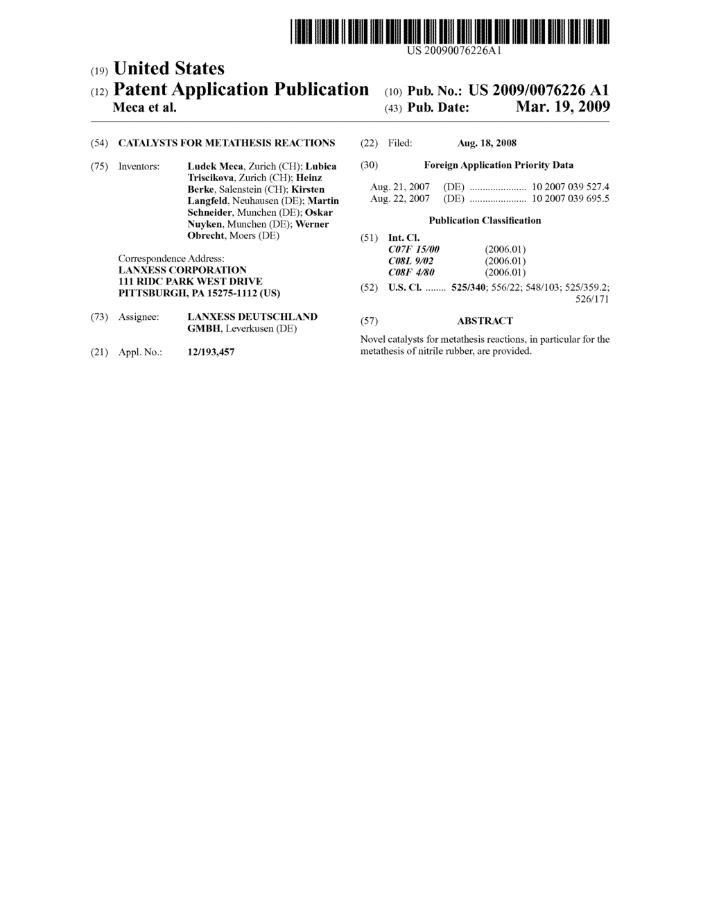 CATALYSTS FOR METATHESIS REACTIONS - diagram, schematic, and image 01