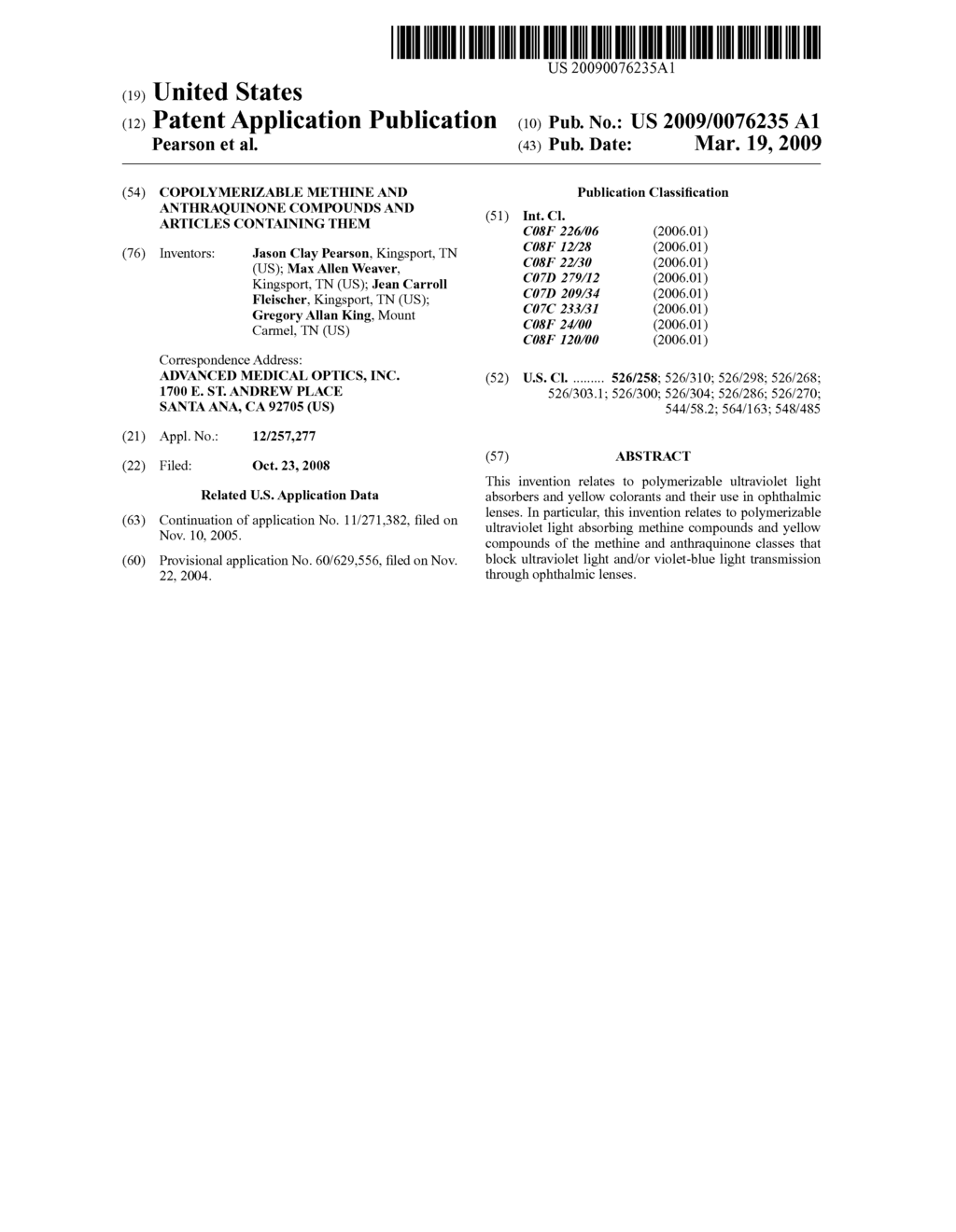 COPOLYMERIZABLE METHINE AND ANTHRAQUINONE COMPOUNDS AND ARTICLES CONTAINING THEM - diagram, schematic, and image 01