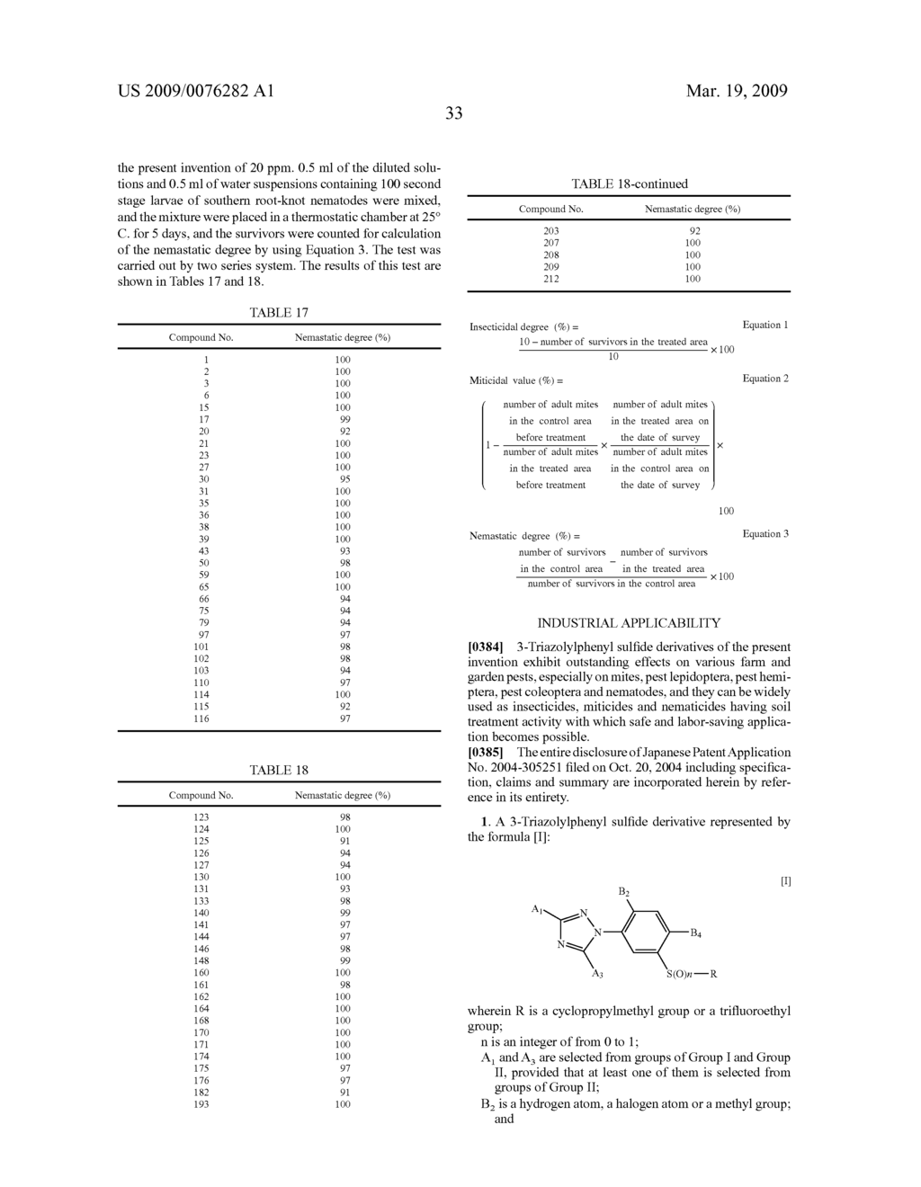 3-TRIAZOLYLPHENYL SULFIDE DERIVATIVE AND INSECTICIDE/ACARICIDE/NEMATICIDE CONTAINING THE SAME AS ACTIVE INGREDIENT - diagram, schematic, and image 34