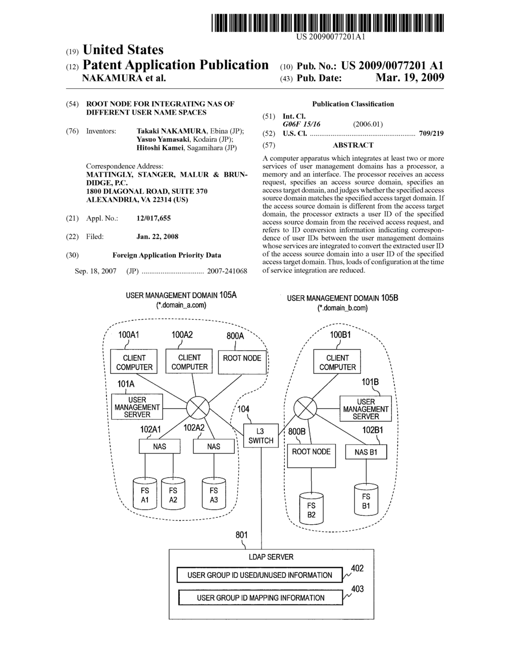 ROOT NODE FOR INTEGRATING NAS OF DIFFERENT USER NAME SPACES - diagram, schematic, and image 01