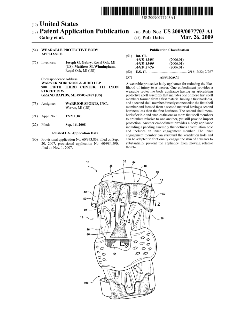 WEARABLE PROTECTIVE BODY APPLIANCE - diagram, schematic, and image 01