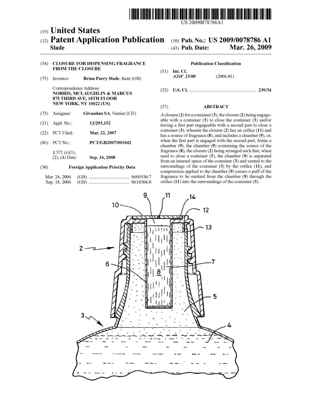 Closure for Dispensing Fragrance from the Closure - diagram, schematic, and image 01