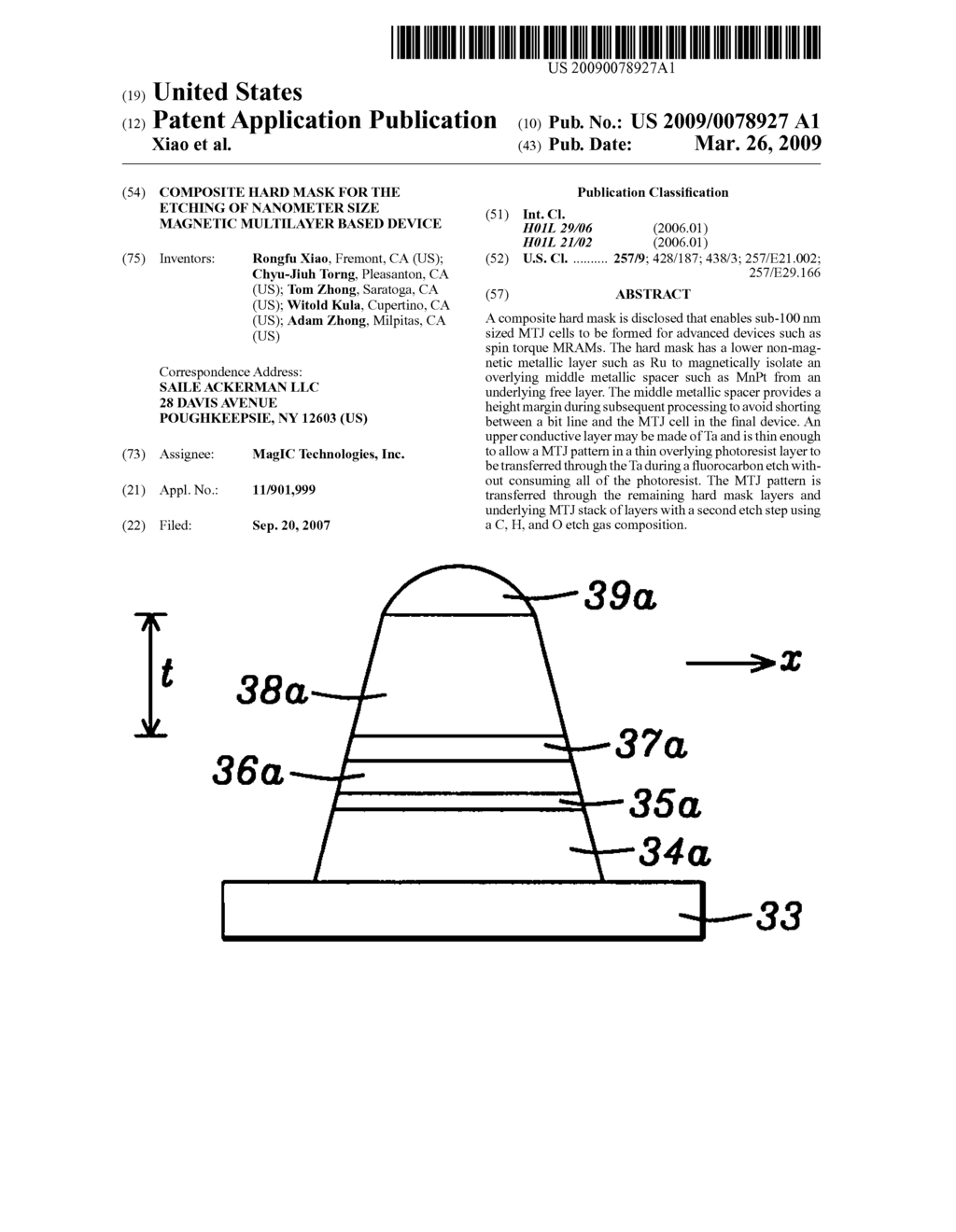 Composite hard mask for the etching of nanometer size magnetic multilayer based device - diagram, schematic, and image 01