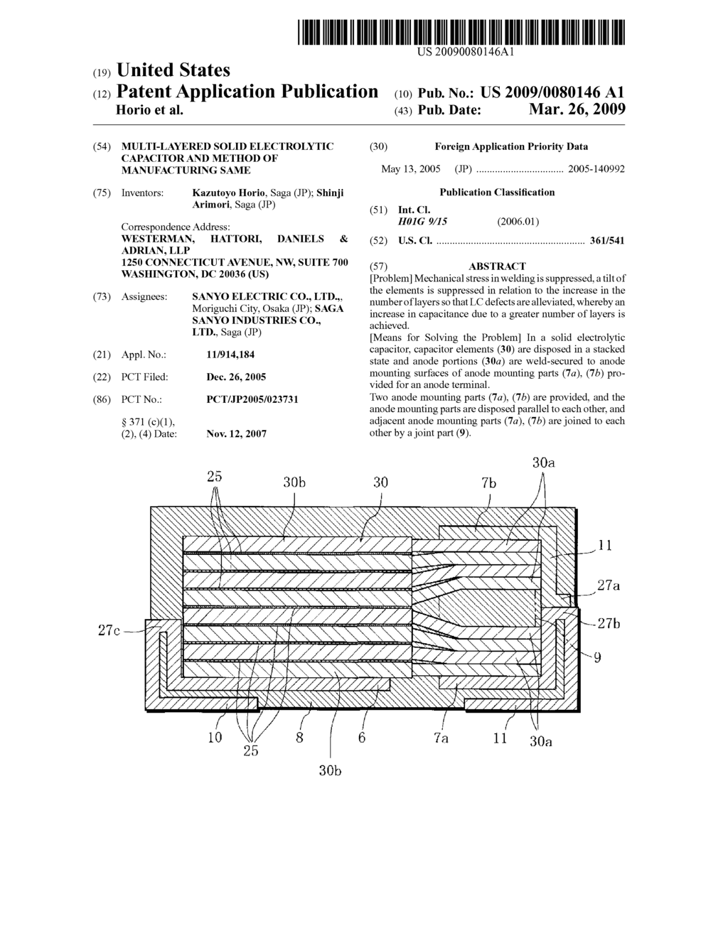 MULTI-LAYERED SOLID ELECTROLYTIC CAPACITOR AND METHOD OF MANUFACTURING SAME - diagram, schematic, and image 01