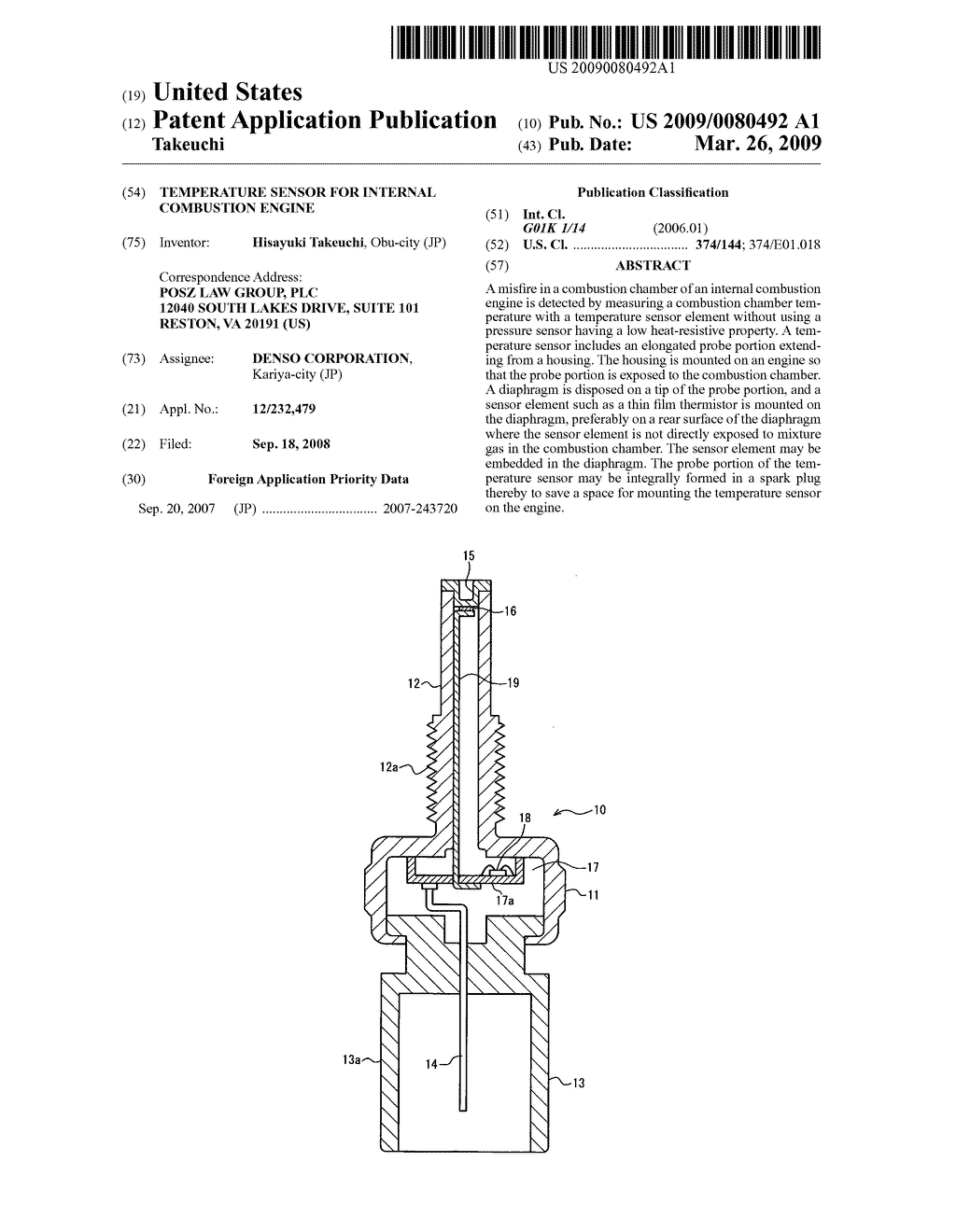 Temperature sensor for internal combustion engine - diagram, schematic, and image 01