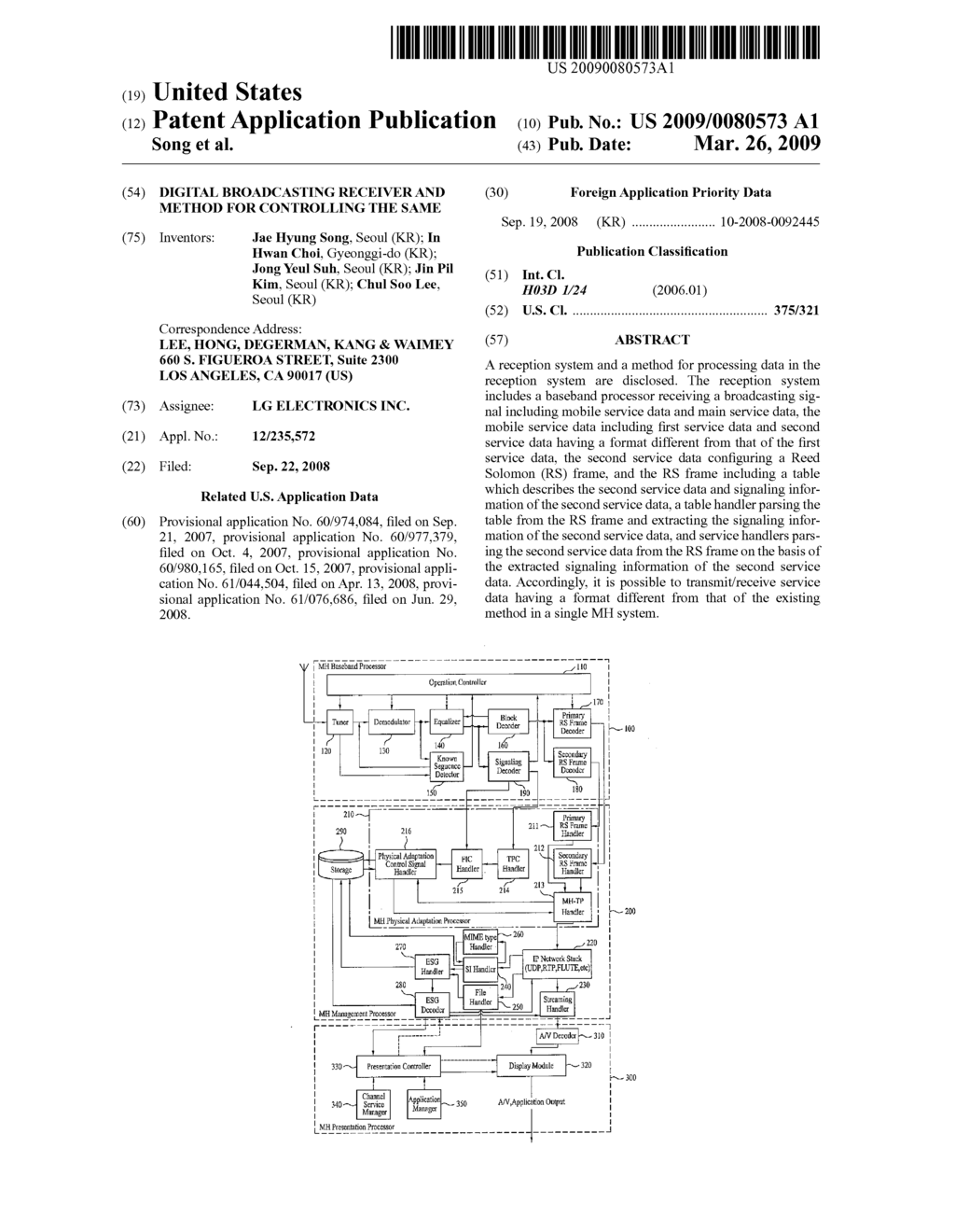 DIGITAL BROADCASTING RECEIVER AND METHOD FOR CONTROLLING THE SAME - diagram, schematic, and image 01