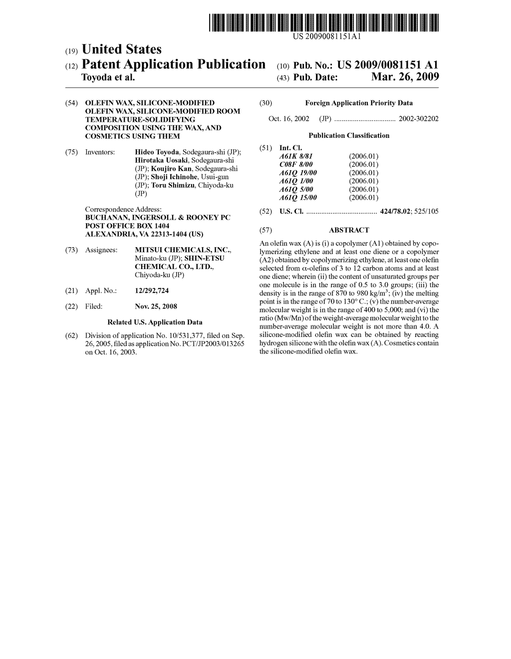 Olefin wax, silicone-modified olefin wax, silicone-modified room temperature-solidifying composition using the wax, and cosmetics using them - diagram, schematic, and image 01