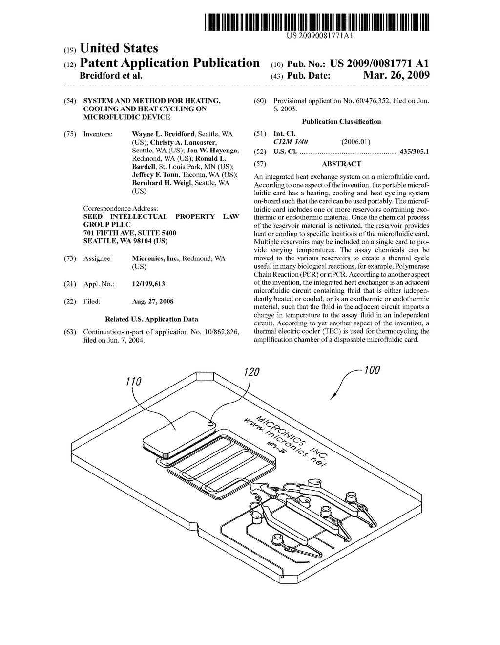 SYSTEM AND METHOD FOR HEATING, COOLING AND HEAT CYCLING ON MICROFLUIDIC DEVICE - diagram, schematic, and image 01