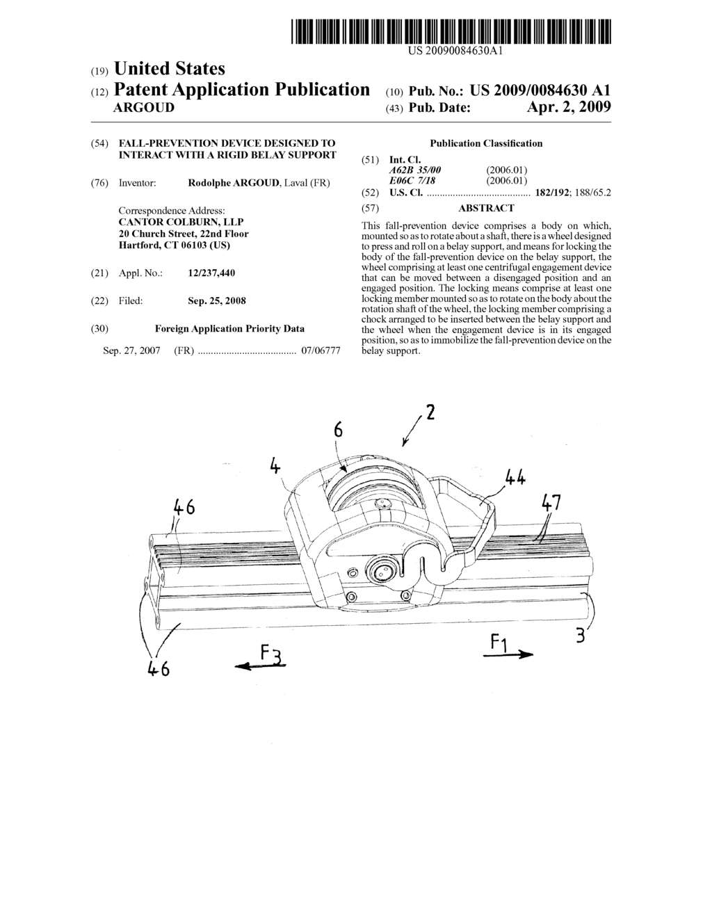 FALL-PREVENTION DEVICE DESIGNED TO INTERACT WITH A RIGID BELAY SUPPORT - diagram, schematic, and image 01