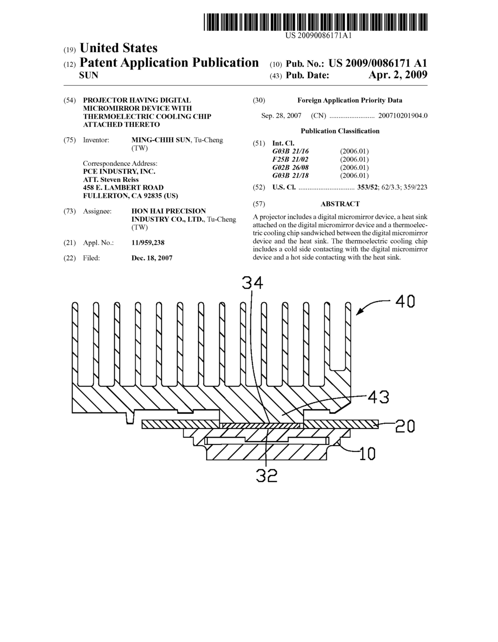 PROJECTOR HAVING DIGITAL MICROMIRROR DEVICE WITH THERMOELECTRIC COOLING CHIP ATTACHED THERETO - diagram, schematic, and image 01