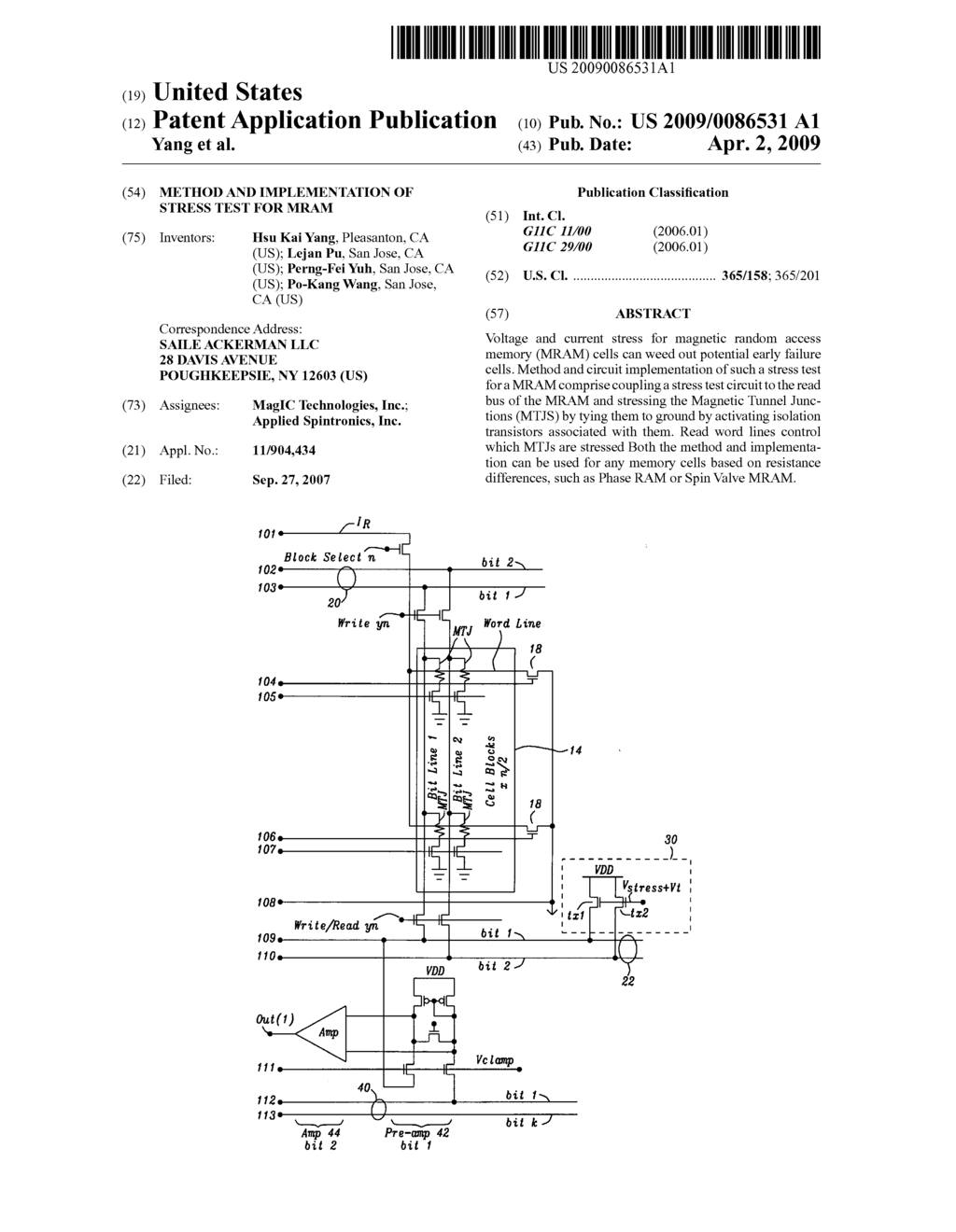 Method and implementation of stress test for MRAM - diagram, schematic, and image 01