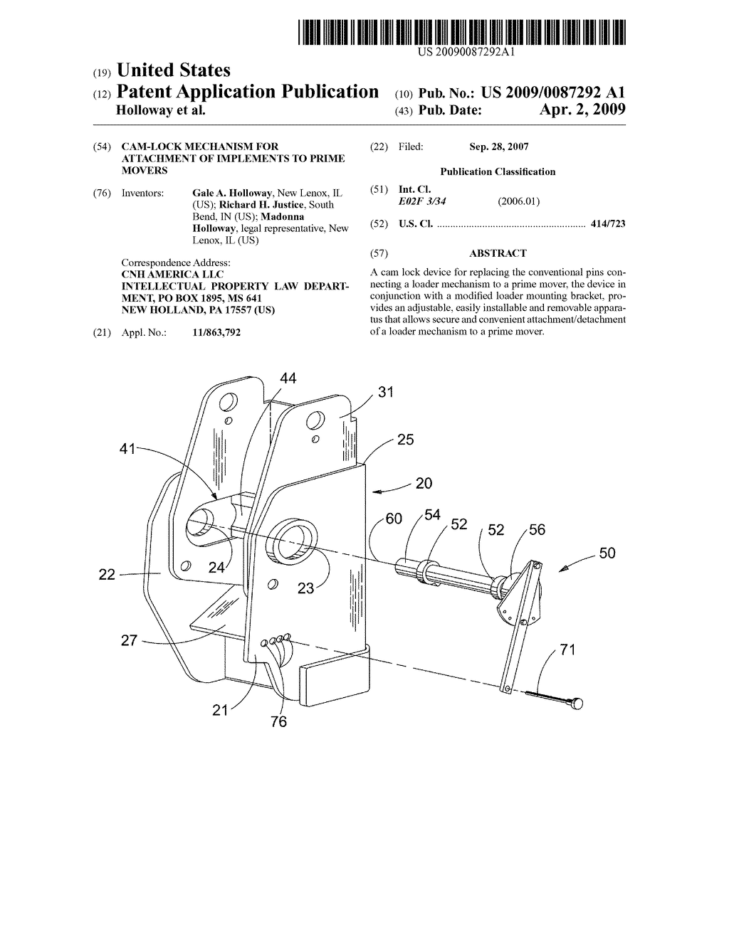 CAM-LOCK MECHANISM FOR ATTACHMENT OF IMPLEMENTS TO PRIME MOVERS - diagram, schematic, and image 01