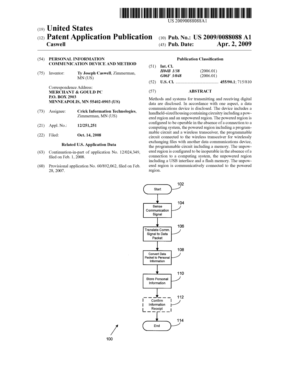 Personal Information Communication Device and Method - diagram, schematic, and image 01