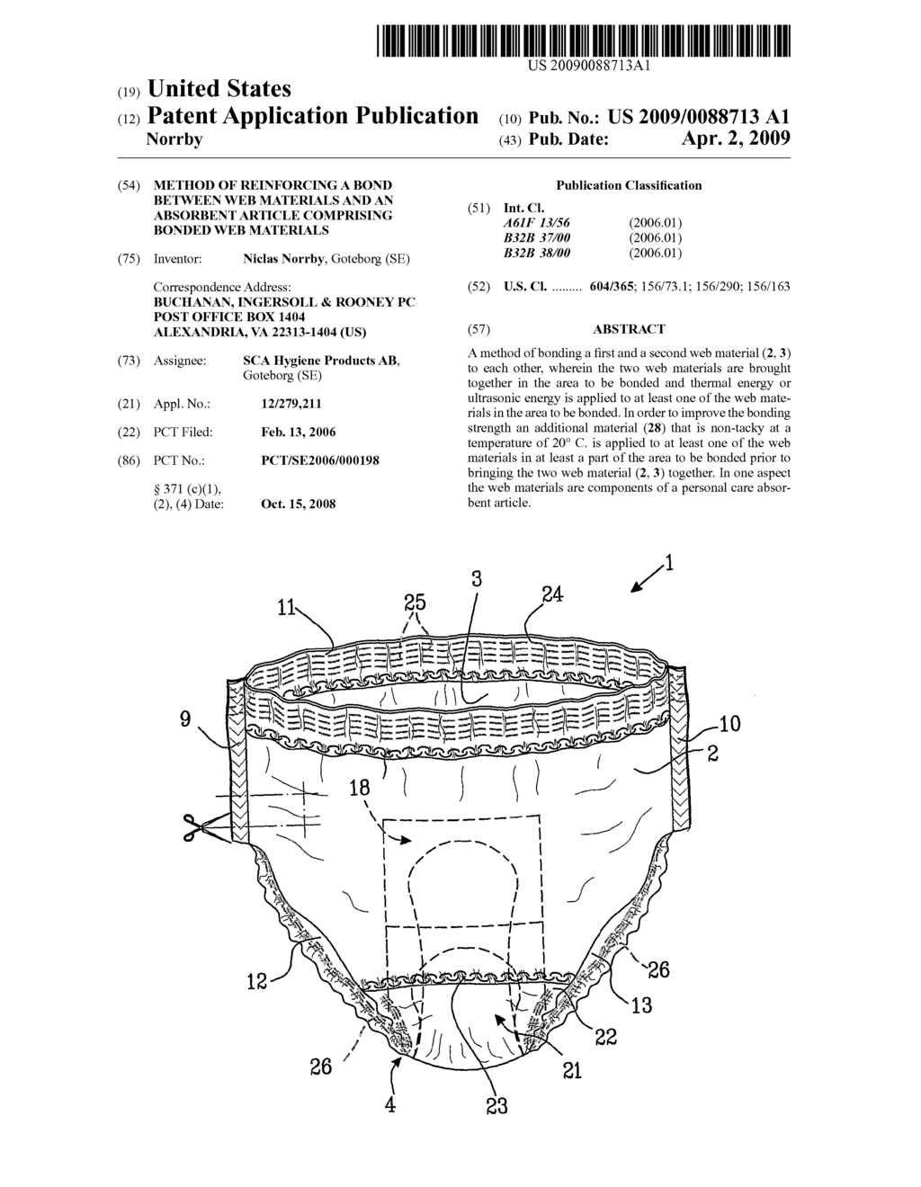 METHOD OF REINFORCING A BOND BETWEEN WEB MATERIALS AND AN ABSORBENT ARTICLE COMPRISING BONDED WEB MATERIALS - diagram, schematic, and image 01