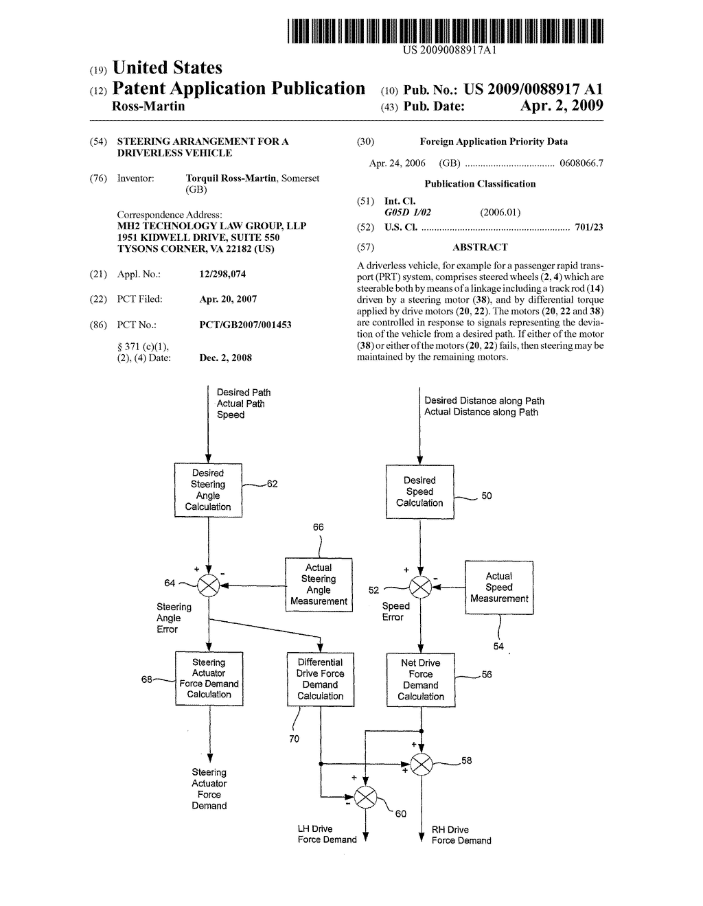 STEERING ARRANGEMENT FOR A DRIVERLESS VEHICLE - diagram, schematic, and image 01