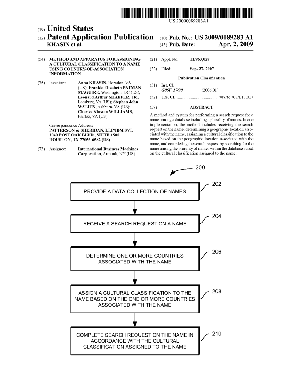 METHOD AND APPARATUS FOR ASSIGNING A CULTURAL CLASSIFICATION TO A NAME USING COUNTRY-OF-ASSOCIATION INFORMATION - diagram, schematic, and image 01