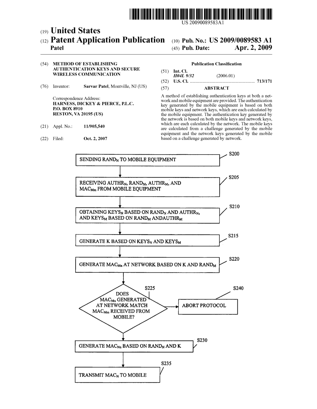 Method of establishing authentication keys and secure wireless communication - diagram, schematic, and image 01