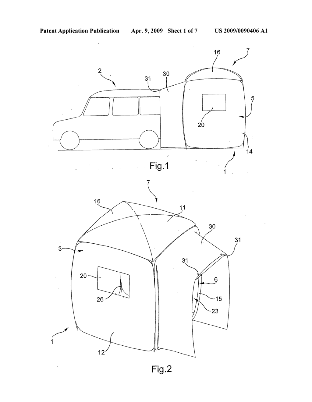 TENT COMPRISING A FLEXIBLE FABRIC AND A FRAME, AND ASSEMBLY COMPRISING IT - diagram, schematic, and image 02