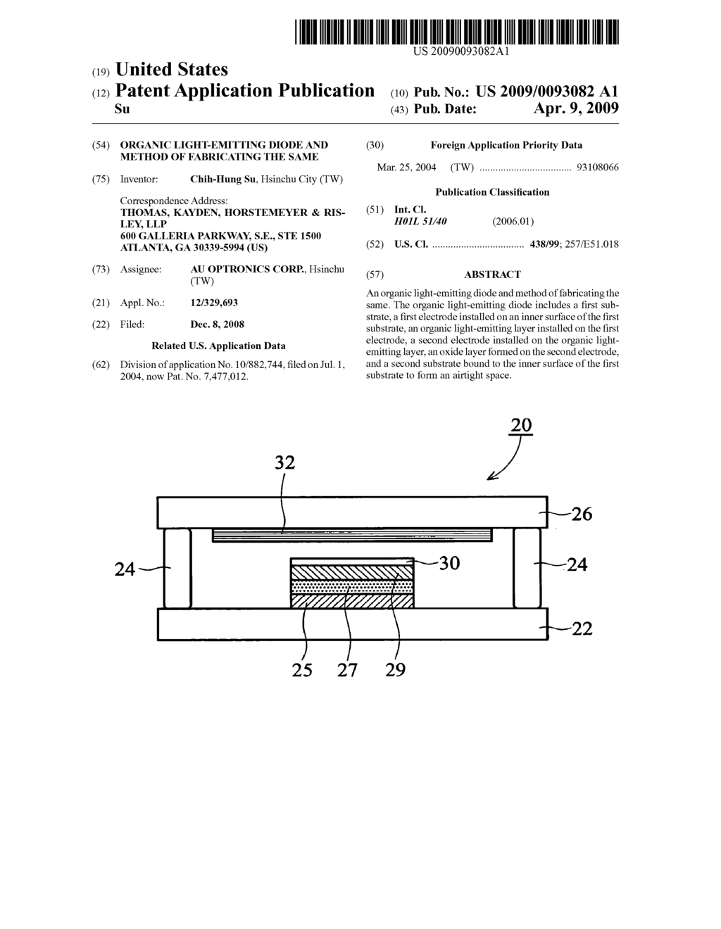 ORGANIC LIGHT-EMITTING DIODE AND METHOD OF FABRICATING THE SAME - diagram, schematic, and image 01