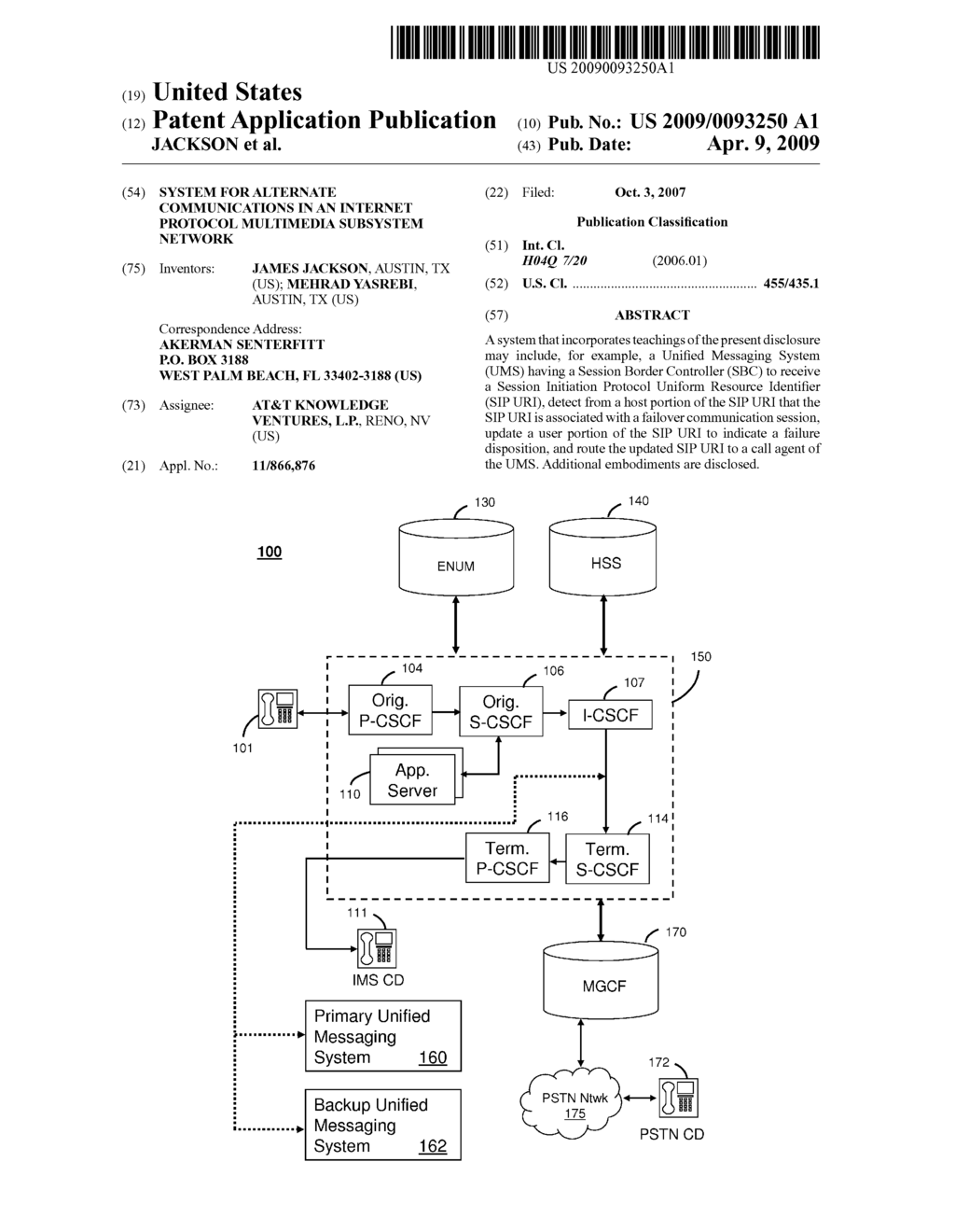 SYSTEM FOR ALTERNATE COMMUNICATIONS IN AN INTERNET PROTOCOL MULTIMEDIA SUBSYSTEM NETWORK - diagram, schematic, and image 01