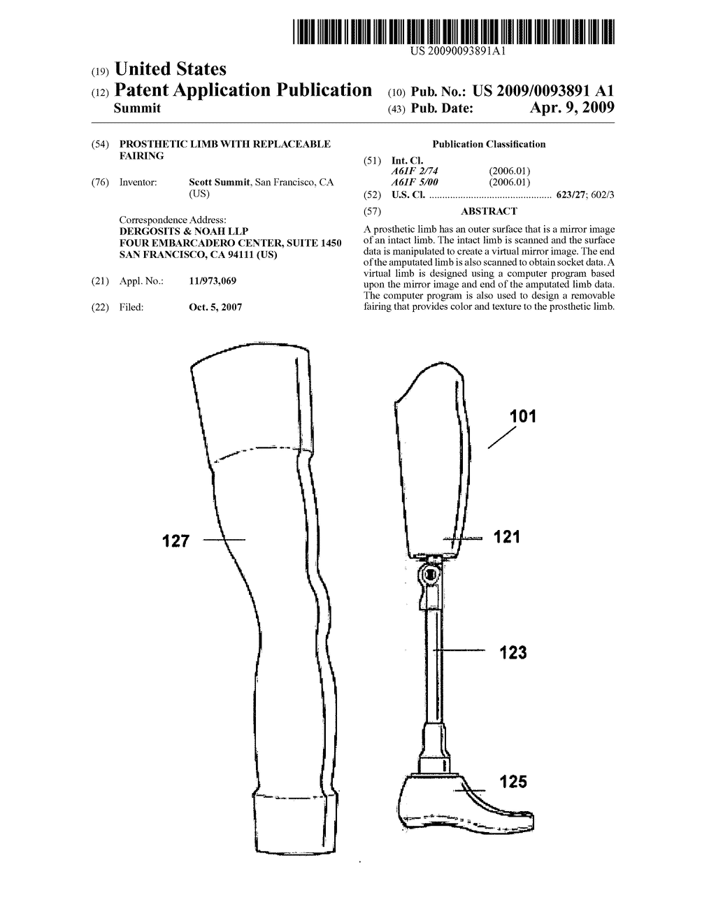 Prosthetic limb with replaceable fairing - diagram, schematic, and image 01
