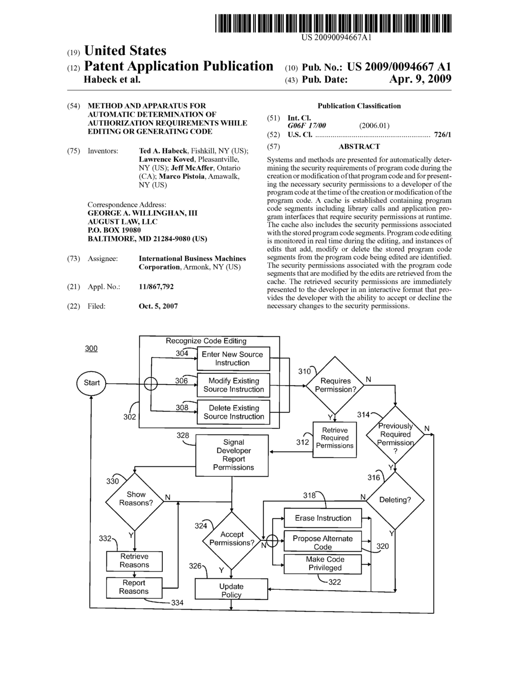 Method and Apparatus for Automatic Determination of Authorization Requirements While Editing or Generating Code - diagram, schematic, and image 01