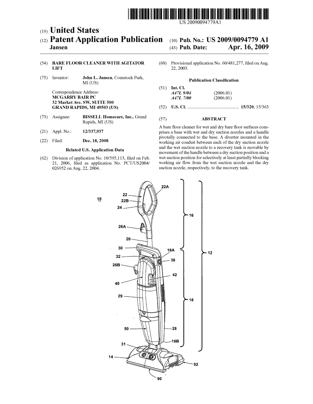 BARE FLOOR CLEANER WITH AGITATOR LIFT - diagram, schematic, and image 01