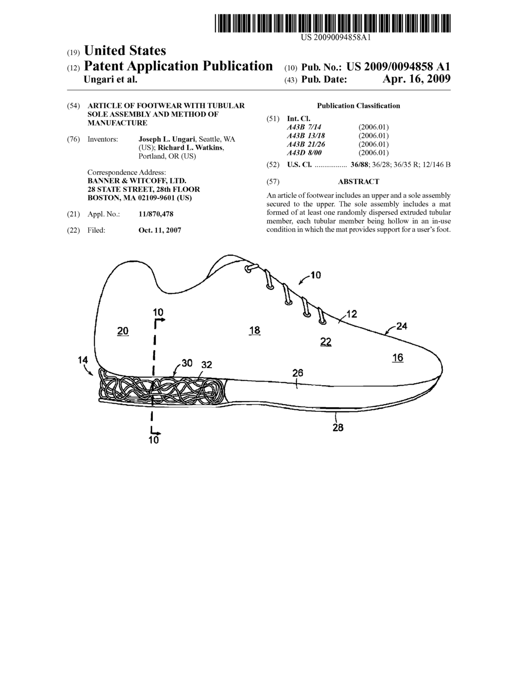 ARTICLE OF FOOTWEAR WITH TUBULAR SOLE ASSEMBLY AND METHOD OF MANUFACTURE - diagram, schematic, and image 01