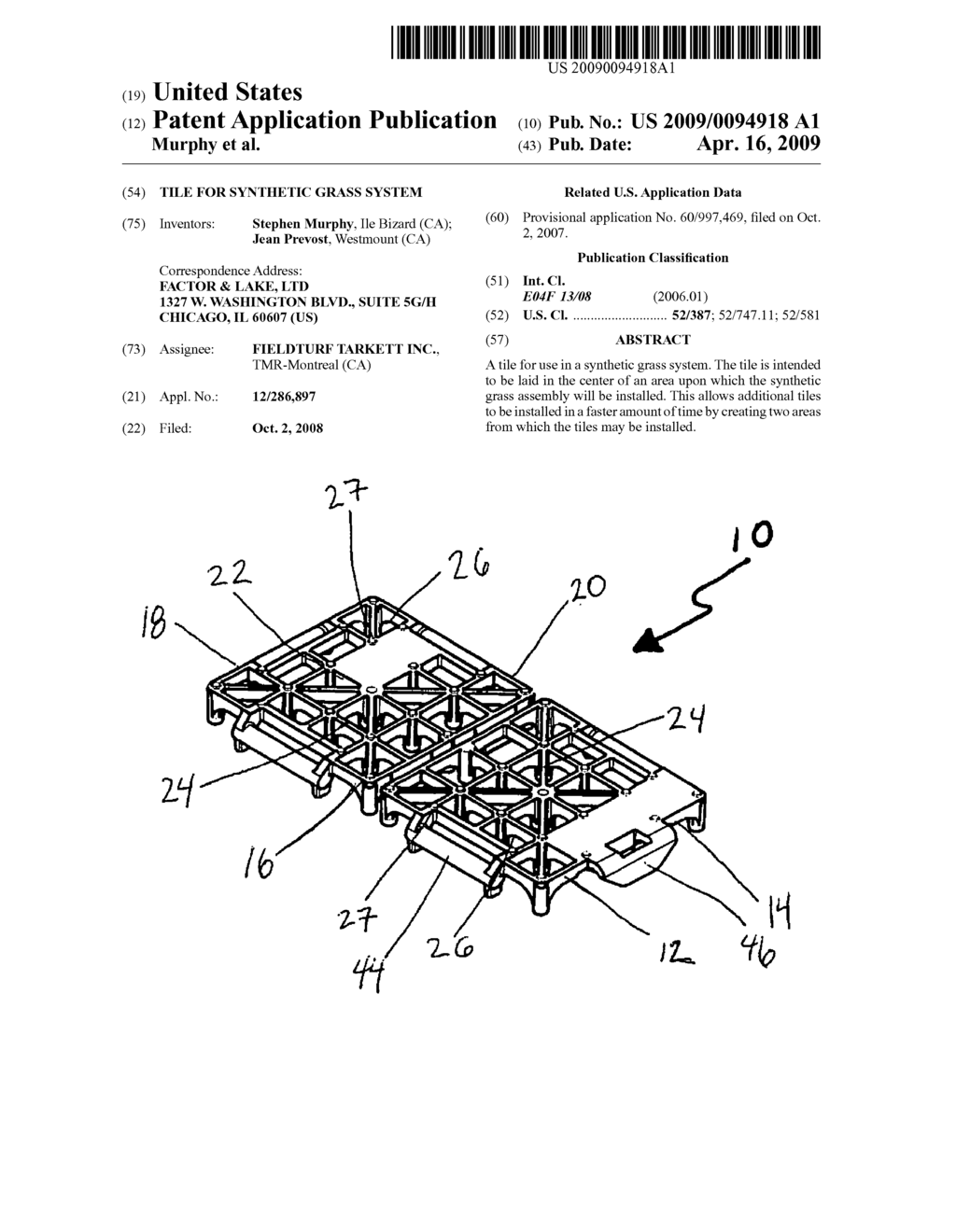 Tile for synthetic grass system - diagram, schematic, and image 01